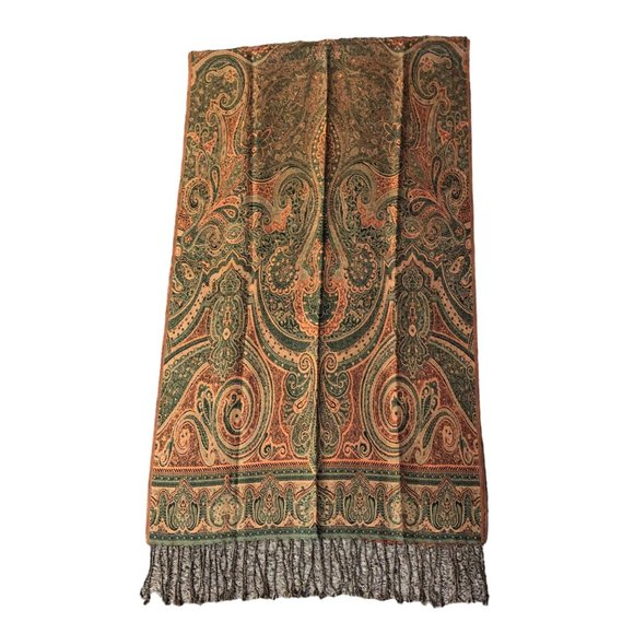 Talbots Scarf Used Large Oranges Greens *No Material Tag - Picture 14 of 16